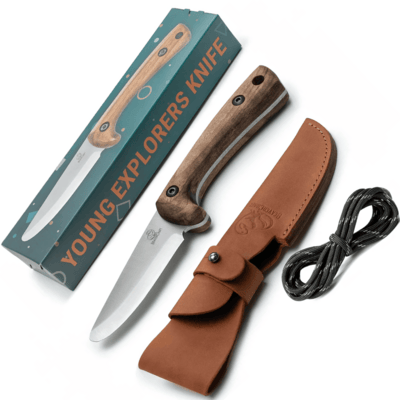 BSHkid Beavercraft Carbon Steel Blued-Blade Bushcraft Knife Knife for Kids with Leather Sheath