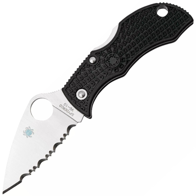 Spyderco MBKLFS Manbug Black Lightweight Leaf Serrated kapesní nůž 4,8 cm, Satin, černá, FRN