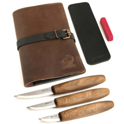 S19X Beavercraft Sloyd knives Carving Set (C1X + C3X + C4X + honing acc) in Genuine Leather