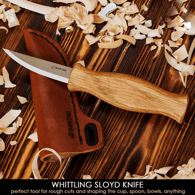 C4S Beavercraft Whittling Sloyd Knife with Oak Handle in Leather Sheath