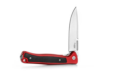 SK01A RS LionSteel Solid RED Aluminum knife, MagnaCut blade STONE WASHED, Black Canvas inlay