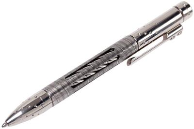 NY SDT GYS LionSteel Twist Pen Titanium GREY SHINE,  Damascus SHINE. Fisher Spece refill