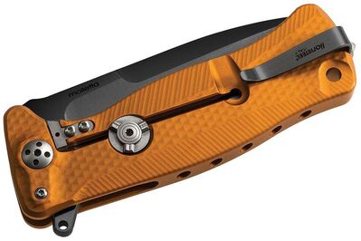 SR11A OB LionSteel SR FLIPPER ORANGE Aluminum knife, RotoBlock, Chemical Black blade Sleipner