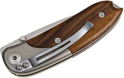 8200 ST LionSteel MINI Santos wood handle and titanium Bolster, D2 blade, with clip