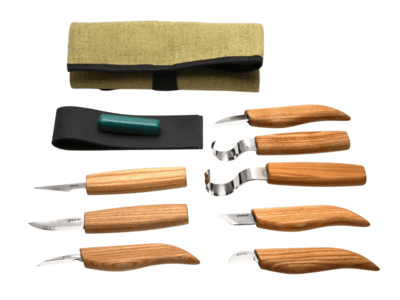 S08 Beavercraft Wood Carving Set of 8 Knives (8 knives in roll + accessories)