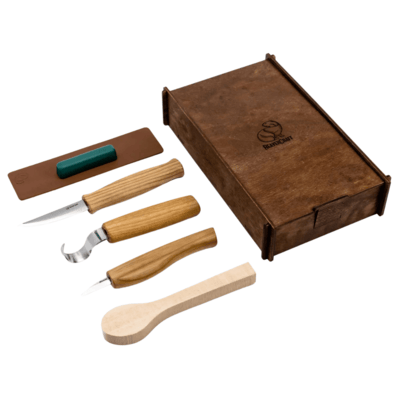 S13BOX Beavercraft Spoon Carving Set in Special Gift-box (3 knives + accessories + spoon blank)