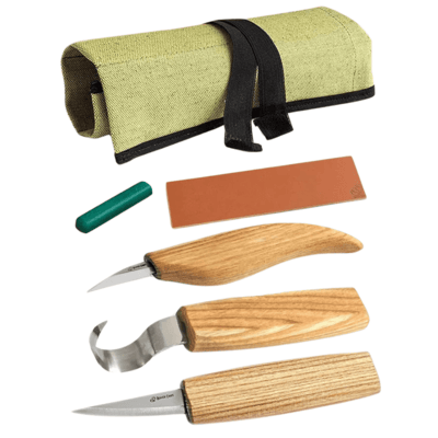S17 Beavercraft Upgraded Spoon Carving Set (3 knives in roll + accessories)