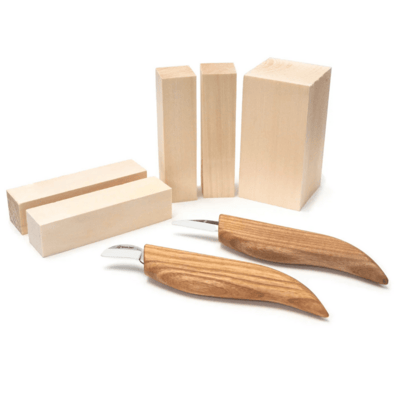 S16 Beavercraft Figure Carving  Set (2 knives + Linden Wood Blocks Blanks set)
