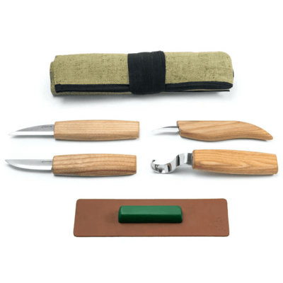 S48 Beavercraft Wood Carving Tool Set for Spoon Carving (4 tools in roll + accessories)