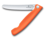 Victorinox 6.7839.FC1 nôž na ovocie a zeleninu, 11cm, skladací, zúbkovaný, oranžový