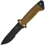 Gerber 22-01463 LMF II gyalogos Coyote Brown fix pengéjű kés 12,5 cm, fekete, barna, FRN+gumi, tok
