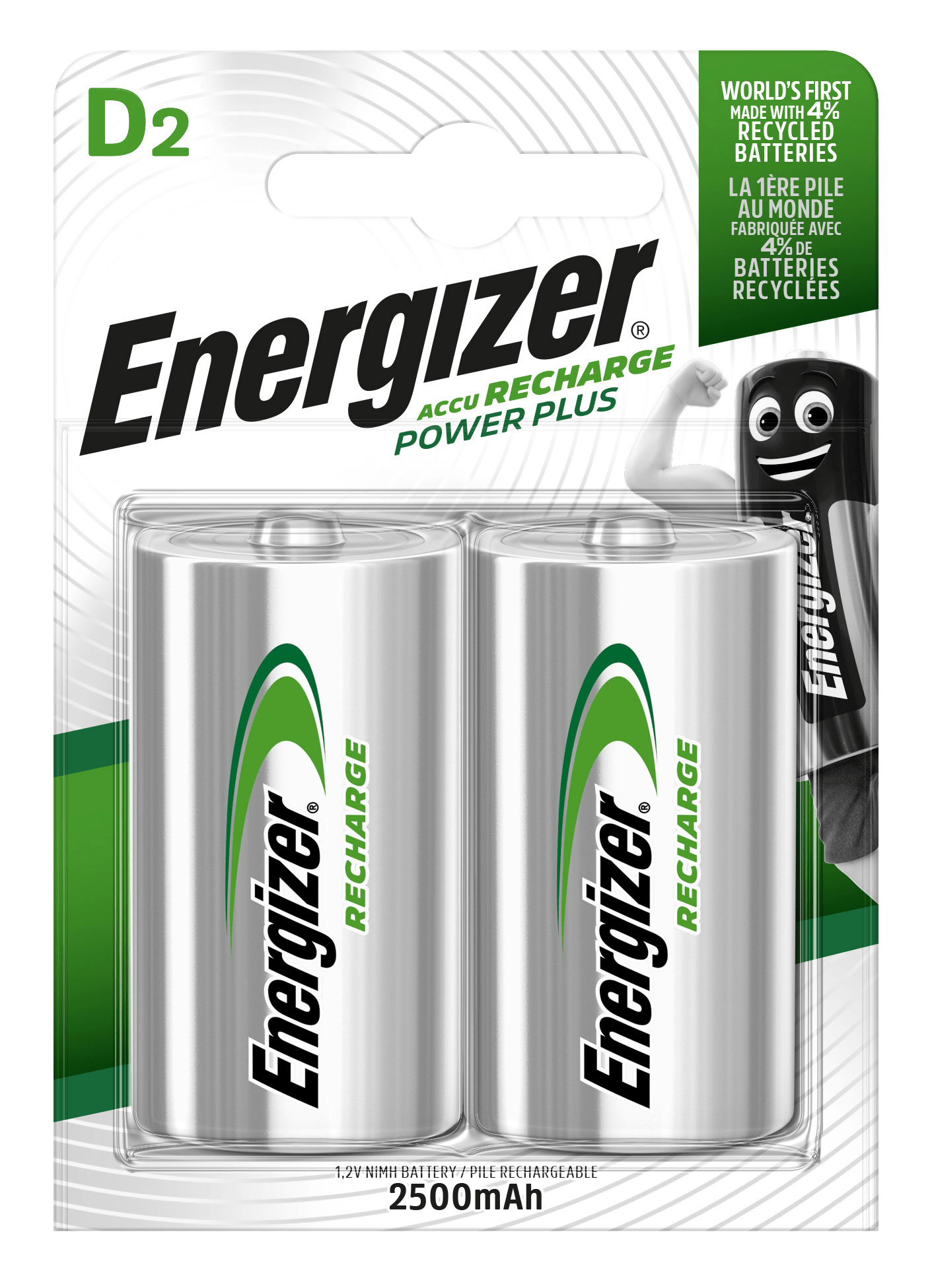 Energizer Power Plus D veľký monočlánok 2500mAh 1,2V 2ks E300322002