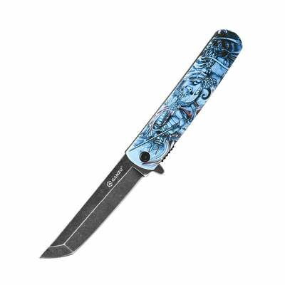 Ganzo Knife G626-GS zsebkés 9,6 cm, fekete, kék, ABS műanyag, szamuráj motívum 