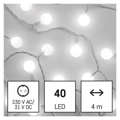 D5AC01 Emos Lighting LED svet. cherry reťaz – guličky 2,5cm, 4 m, vonkajšia aj vnútorná, studená bie