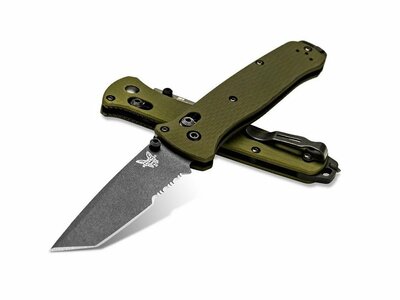 Benchmade 537SGY-1 Bailout Fogazott zsebkés 8,6 cm, szürke, zöld, alumínium, TENGELY