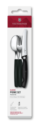 Victorinox 6.7193.3F Pikniková sada 3ks, skladací nožík + vidlička +  lyžica, čierna