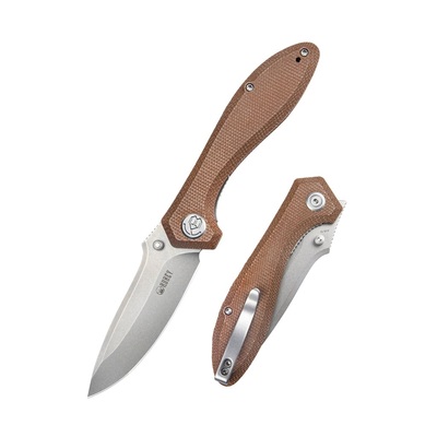 Kubey KU314M Ruckus Tan vreckový nôž 8,4 cm, hnedá, Micarta, spona