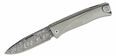 LionSteel TL D GY Thrill Damask vreckový nôž 8 cm, damašek, sivá, titán, spona