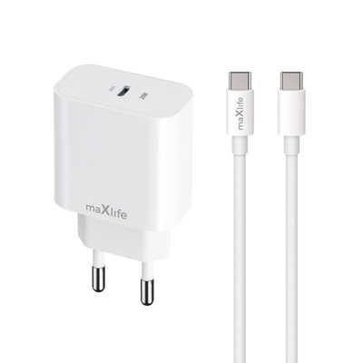 Maxlife MXTC-06-20C PD QC töltő 1x USB-C fehér, USB-C - USB-C 20W kábellel (OEM0101311)