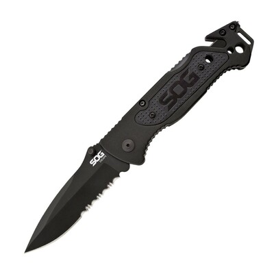 SOG-FF25-CP ESCAPE - BLACK záchranrásky vreckový nôž 8,6 cm, celočierna, hliník 