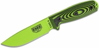 ESEE 4PVG-007 MODEL 4 VENOM túlélőkés 11,4 cm, neonzöld, fekete-zöld, G10, hüvely