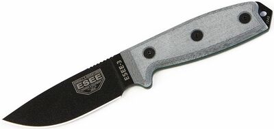 ESEE-3P univerzálny taktický nôž 9,8 cm, čierna, šedá, Micarta, plastové puzdro Coyote Tan