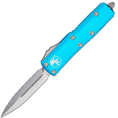 Microtech 232-12TQ UTX-85 fogazott türkiz automata kés 7,6 cm, Stonewash, türkiz, alumínium 