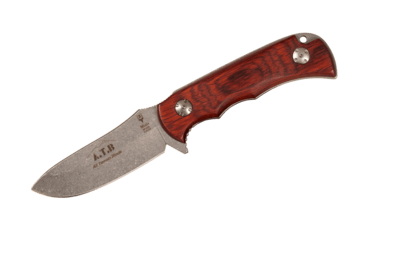 Muela ATB-9R lovecký nôž 8,5 cm, Stonewash, koralové drevo Pakka, kožené puzdro