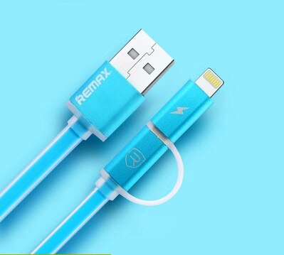 Remax AURORA prepojovací micro-USB kábel 2v1 1m modrý AA-1145