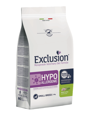 EXCLUSION HYIS02 SMALL BREED hypoalergenní granule 2 kg, hmyz/hrášek