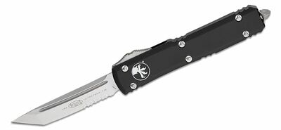 Microtech 123-11 Ultratech Black Partial Serrated automatický nůž 8,8 cm, Stonewash, černá, hliník