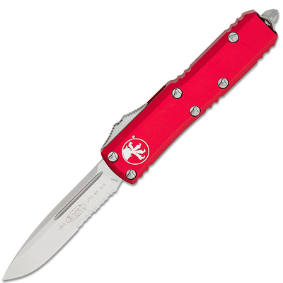 Microtech 231-11RD UTX-85 részleges fogazott piros automata kés 7,6 cm, Stonewash, piros, alumínium