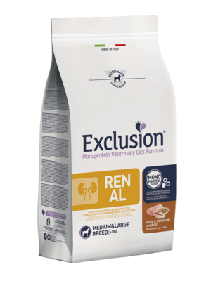 EXCLUSION REPM11 RENAL MEDIUM/LARGE BREEDS veterinární krmivo 12kg, vepřové/cirek/rýže