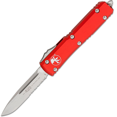 Microtech 121-11RD Ultratech részleges fogazott automata kés 8,7 cm, Stonewash, piros, alumínium 