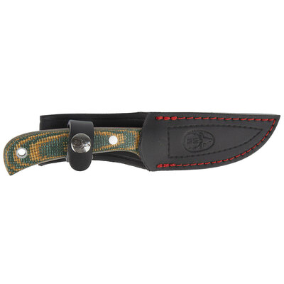 TERRIER-9G Muela 88mm blade,full tang,Green/Mustard Yute Micarta scales,leather sheath  