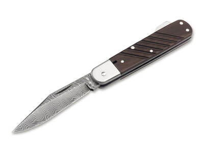 Böker Manufaktur Solingen 110715DAM 98k-Damascus sběratelský kapesní nůž 8,4 cm, damašek, ořech