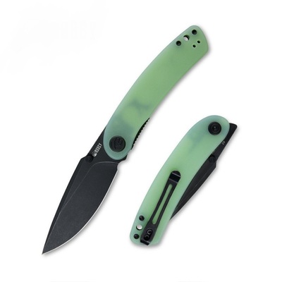 Kubey KU344J Momentum Jade Black vreckový nôž 8,7 cm, čierna, bledozelená, G10, spona