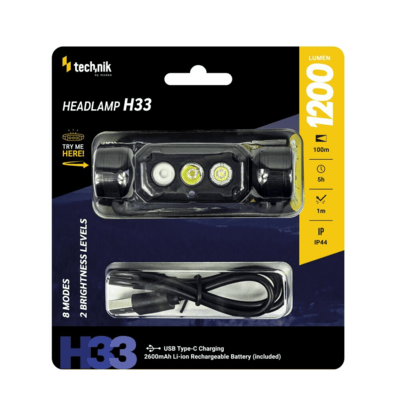 Technik H33 fejlámpa (+1x18650) SST20 LED + USB-C (1200 lm)