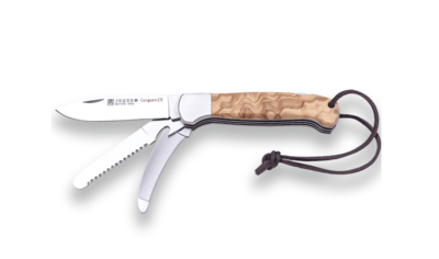 JOKER NO128 Canguro 4 USOS multifunkčný lovecký nôž 8,5 cm, olivové drevo, šnúrka