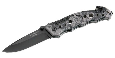 Herbertz 218111 vreckový záchranársky nôž 8,6 cm, hnedo-čierna, hliník, maskovací vzor