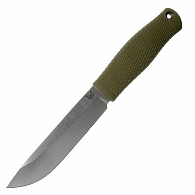 Benchmade 202 LEUKU bushcraft kés 13,2 cm, szatén, zöld, Santoprene, bőr tok