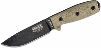 ESEE 4PB-017 Model 4 nôž na prežitie 11,4 cm, čierna, zelená, Micarta, čierne plastové puzdro