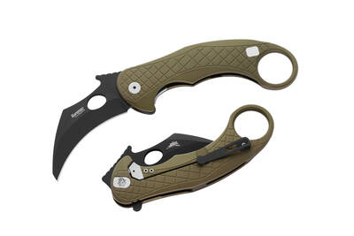 LionSteel LE1 A GB LEOne Black Green kapesní nůž - karambit 8,2 cm, černá, zelená, hliník