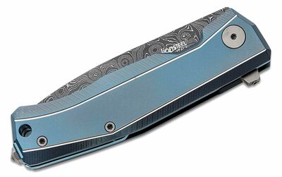 MT01D BL LionSteel Folding nůž Damascus Scrambled blade, BLUE Titanium handle and clip