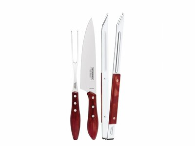 Tramontina 29899/264 Churrasco set/3ks na BBQ (vidlica, nôž, kliešte), kartón. obal, červená