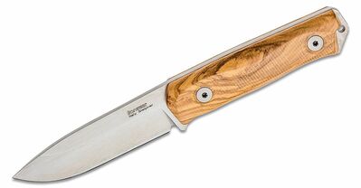 LionSteel B41 UL bushcraft kés 10,8 cm, Stonewash, olívafa, bőr hüvely