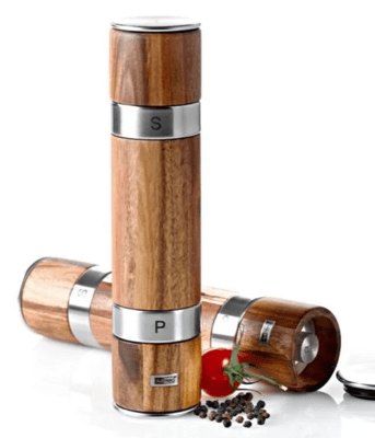AdHoc MP90 Dvojitý mlynček na korenie a soľ DUOMILL 21 cm, akáciové drevo