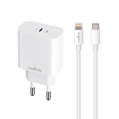 Maxlife MXTC-06-20C PD QC USB-C töltő 20 W-os USB-C-Lightning kábellel (OEM0101313)