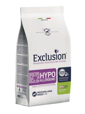 EXCLUSION HYIM12 MEDIUM/LARGE BREED hypoalergénne granule 12 kg, hmyz/hrášok