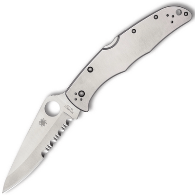 Spyderco C10PS Endura 4 SS part serrated vreckový nôž 9,5 cm, Satin, celooceľový